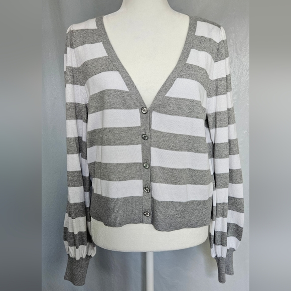 Michael Kors Gray and White Striped Cardigan NWT - Picture 1 of 13